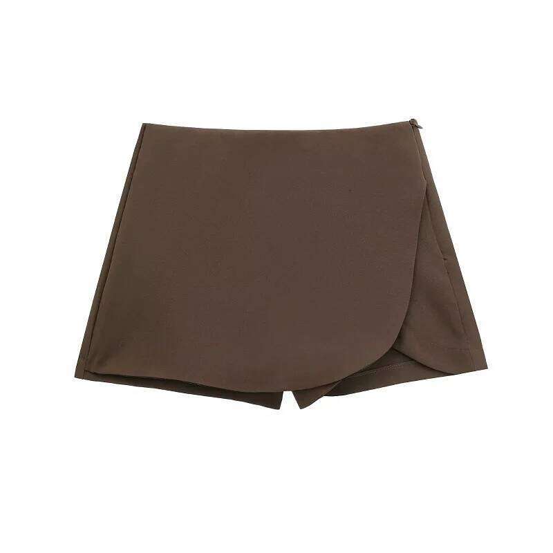 HXAO Woman Summer Asymmetrical Beige Black Pants Office High Waist Skort Women Pink Brown Skirt With Shorts XJ260206