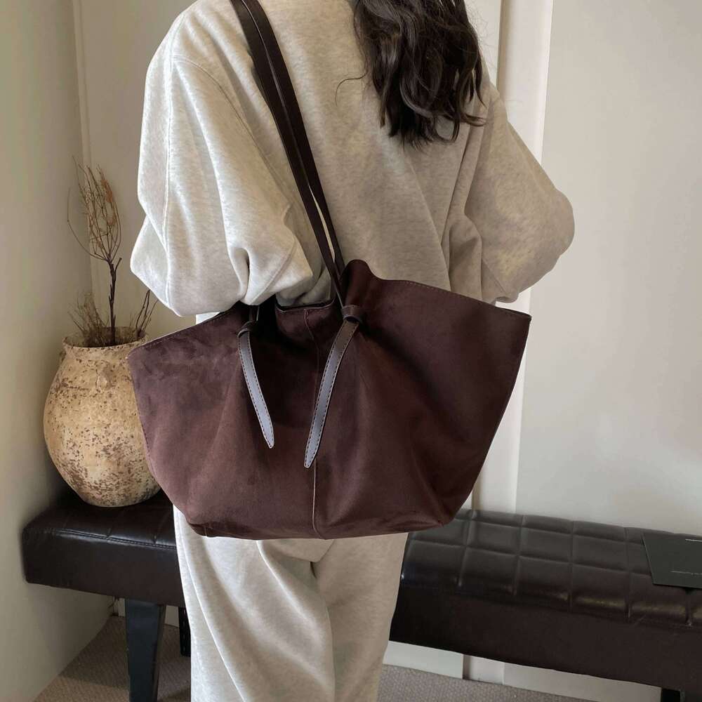 Faux Suede Shoulder Bags Women Large Capacity Solid Casual Totes England Style Vintage Handbags New In 2024 Female Packages Y260205