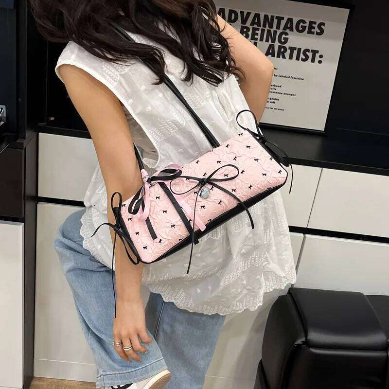 Sweet Bowknot Women's Clutch Purse Handbags Cute Polka Dot Ladies Underarm Bag Contrasting Color Casual Female Shoulder Bags Y260205