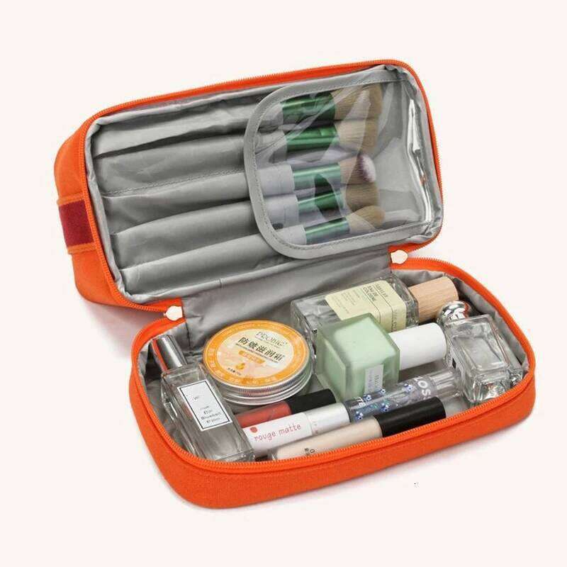 Ins Double Layer Waterproof Cosmetic Fashion Women Large Capacity Portable Canvas Travel Organizer Makeup Storage Tote Bag Y260206