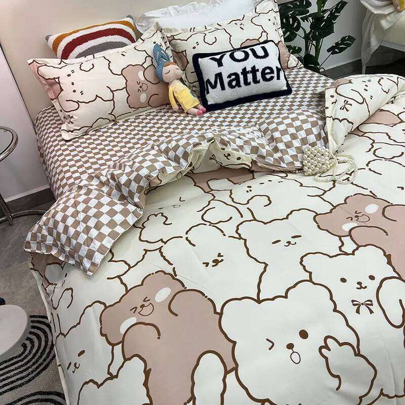 Spring Bedding Set Fashion Cartoon Kids Single Double Queen Size Flat Sheet Duvet Cover Pillowcase Bed Linens Home Textile XJ260206