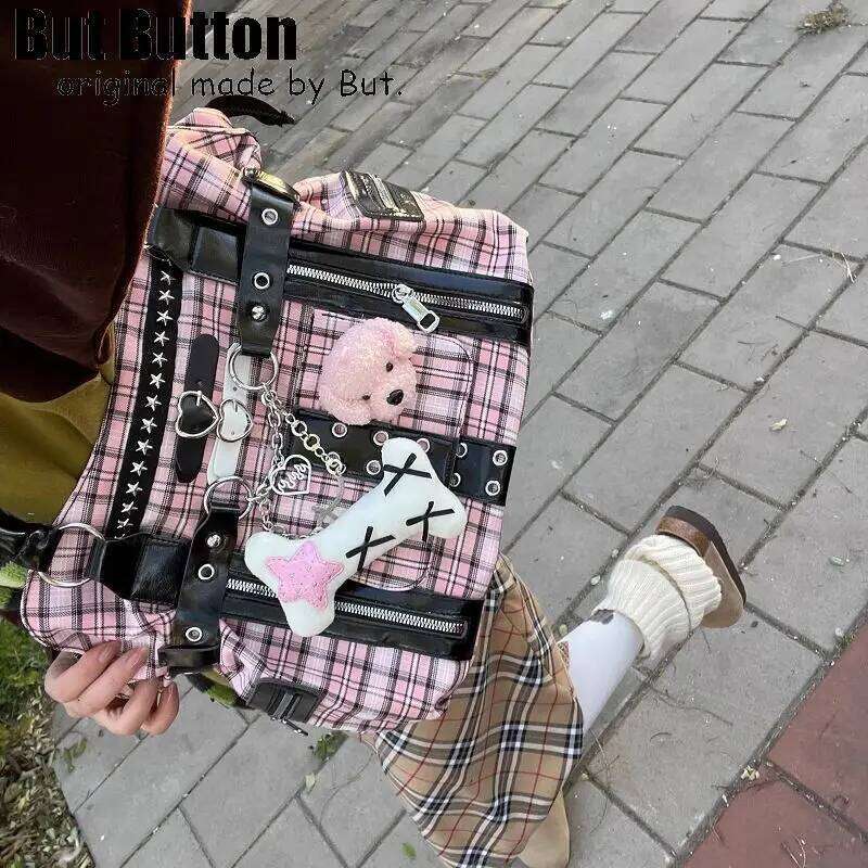 Y2k Girl Womens Tote Aesthetic Steampunk Punk Large pink Capacity Shoulder Bag Rivets Literary Original Harajuku New Handbag Y260205
