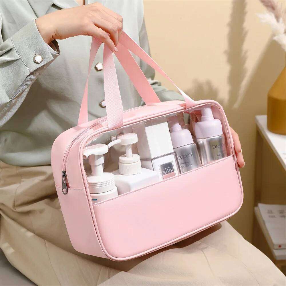 High aesthetic ins style waterproof PVC handbag New Transparent Handheld Makeup Bag Large capacity portable toiletry bag Y260206
