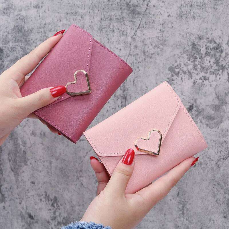 Women Heart Hasp Short Wallet Simple Multifunctional Folding Purse Card Holder Cute Fashion Clutch Girls Money Bag Y260206