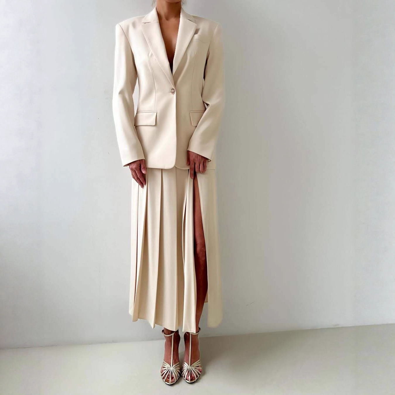 3pcs Women Elegant Work Casual Business Suit Set Fitted Vest for SpringSummer Pleated Midi Skirt Suitable for Office Lady 260109