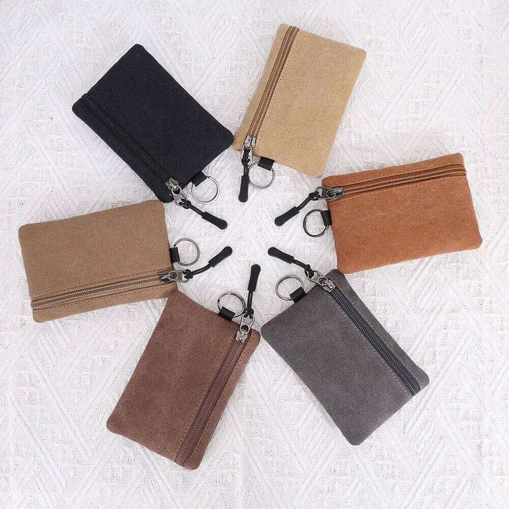 Canvas Mini Wallet Solid Color Zipper Key Bag Money Pocket Purse Women Men Small Card Holder Change Coin Purses Y260206