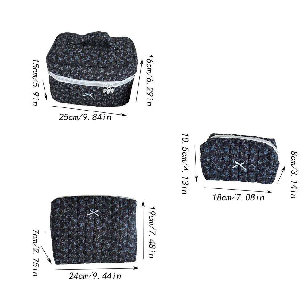 Black White Personality Women Makeup Large Capacity Blue Flower Cosmetic Storage Pouch Handbag Ladies Toiletry Zipper Bag Y260206