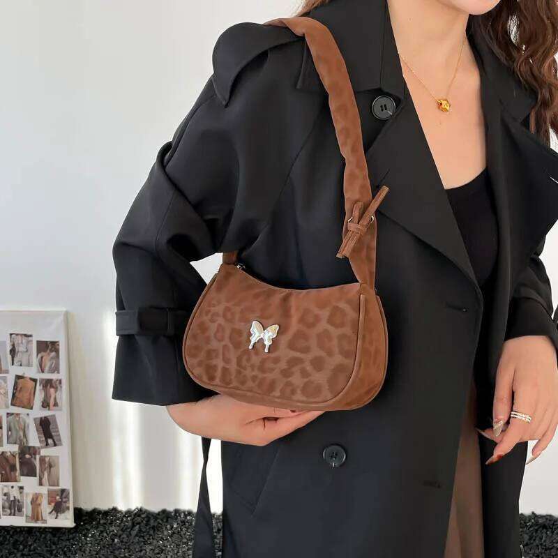 Retro Butterfly Leopard Design Shoulder Bags for Women Personality Ladies Pleated Strap Underarm Bag Casual Female Handbag Purse Y260205