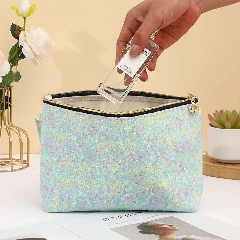 Large Capacity Zipper Lace PU Women's Makeup Fashion Portable Sequin Travel Waterproof Toiletries Storage Bag Y260206