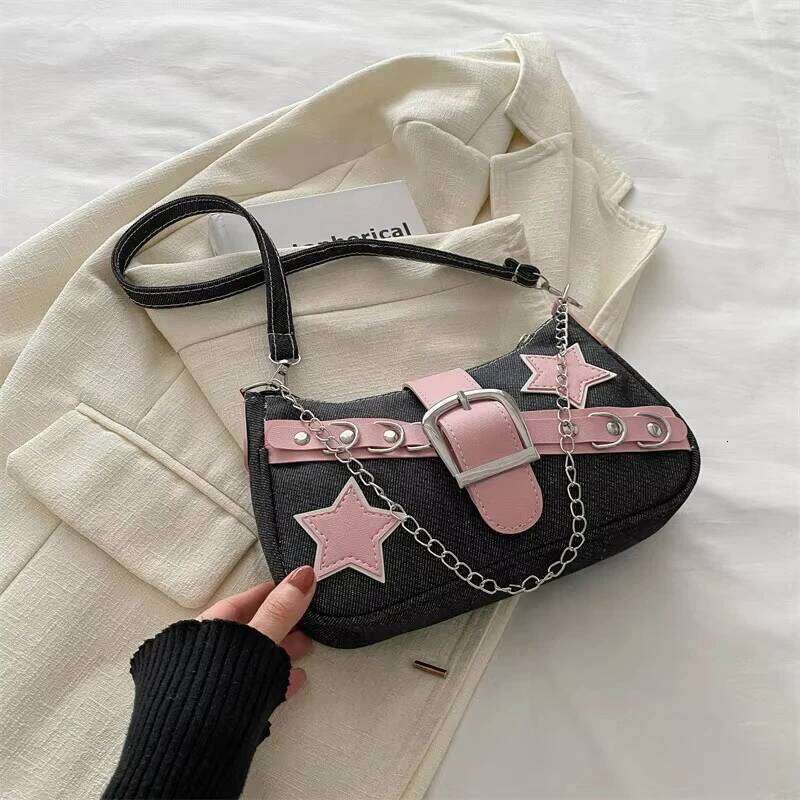 New Trendy Women's Handbags Stars Pattern Cool Underarm Bag Female Canvas Small Shoulder Bags Girls Chain Tote Purses Y260205