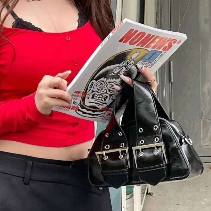 Hot Girl Black Buckle Handbag Women Punk Leather Chic Shoulder Bags Ladies Y2k Aesthetic Cool Trendy Crossbody Bag 2025 Z260207 - view 3