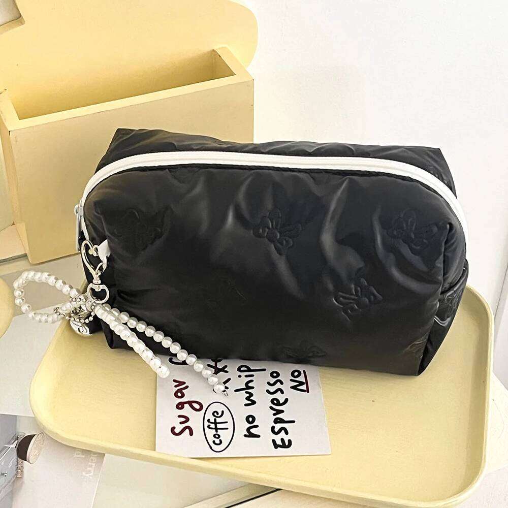 Silver Bow Women Pearl Zipper Makeup Portable Coins Lipsticks Cosmetic Storage Pouch Purse Ladies Elegant Square Bag Y260206