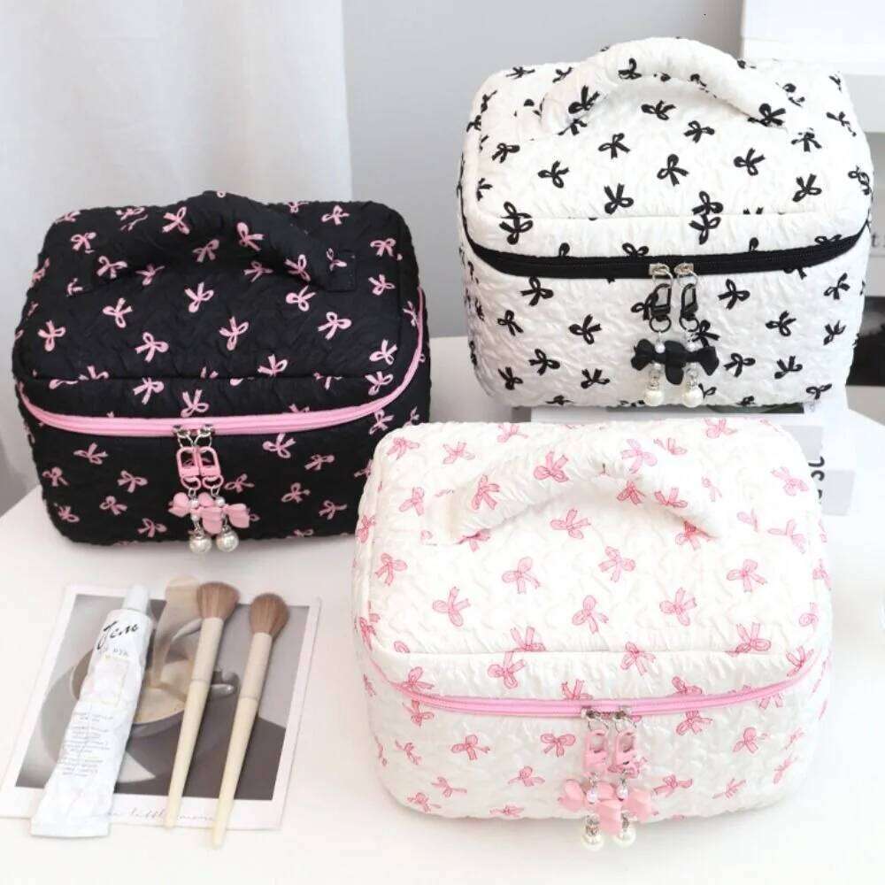 New Bowknit Print Cosmetic Large Capacity Pink Color Makeup Toiletry Bag Travel Y260206