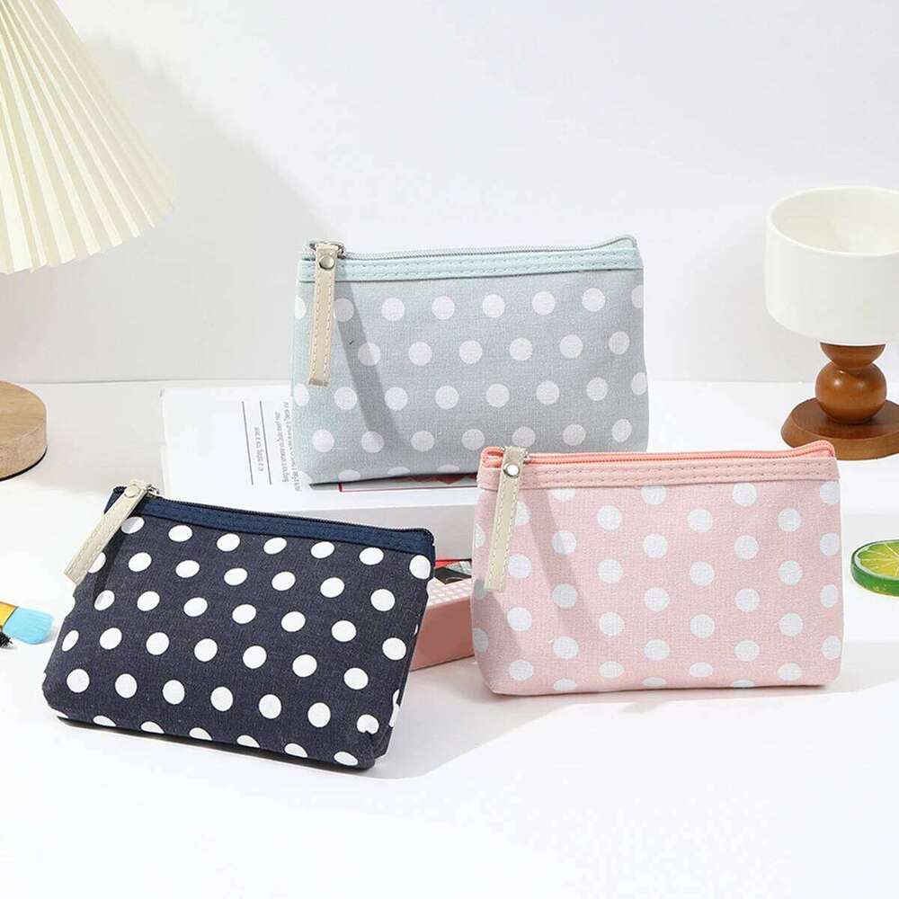 Small Fresh Canvas Dot Makeup Bag Simple and portable skincare storage bag Korean version student pencil case wallet Y260206