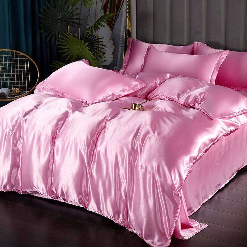3-Pieces Silky Satin Duvet Cover Set Queen Size Soft Smooth Durable Comforter Covers Pink Solid Color Luxury Bedding with Zipper XJ260206