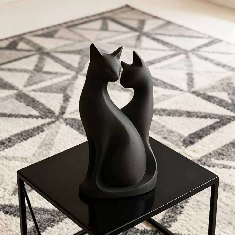 3D Printed Couple Cat Statue - Cute Black Abstract Modern Home, Valentine's Day Gift Suitable for Office Desk Decoration S260204