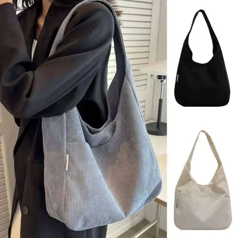 Canvas Shoulder Women's Tote Corduroy Simple Casual Large Capacity Designer Handbags For Women Travel Solid Shopper Bag Y260204
