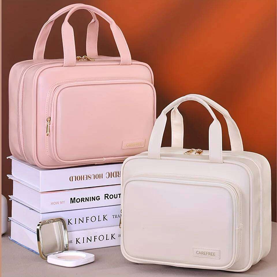 New PU Leather Hanging Cosmetic Bag For Women Portable Makeup Organizer Large Capacity Travel Toiletry Storage Bags Y260206