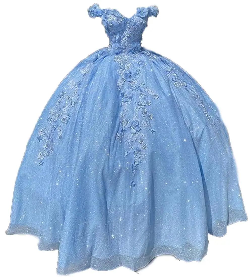 Quinceanera Dresses Glittering Off Shoulder Ball Gown with Appliques Sweet 16 Debutante Party Birthday Vestidos De 15 Anos F07