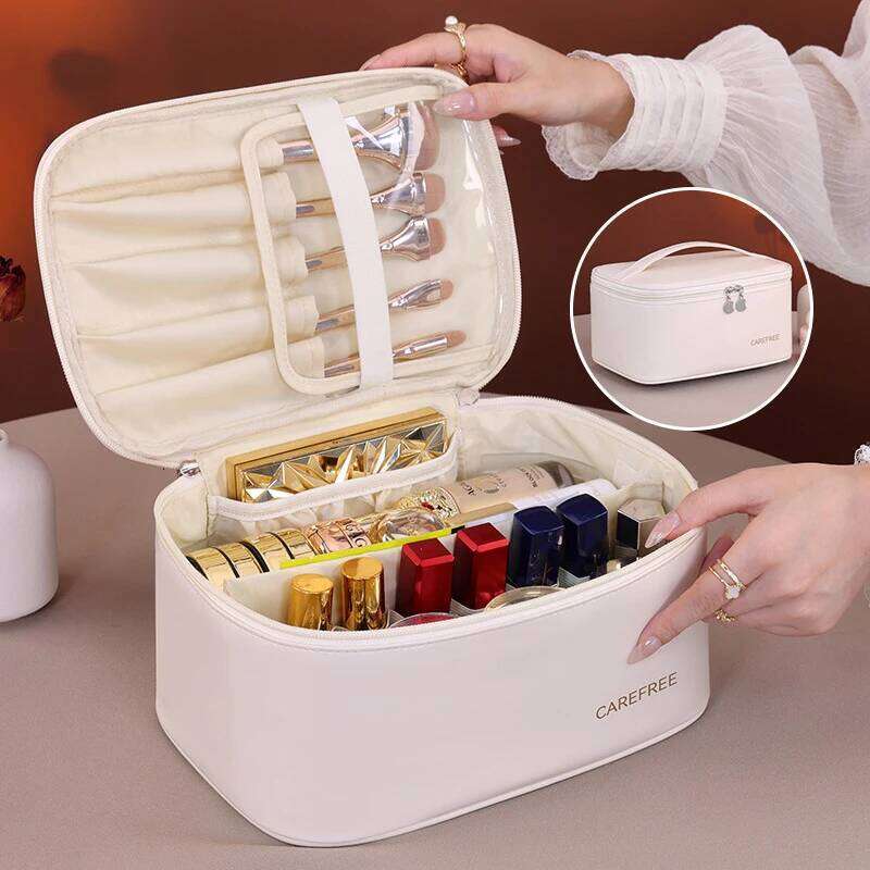 PU Large Capacity Tote Makeup Portable Travel Organizer Tolietry Cosmetic Coins Storage Bag Women Square Zipper Pouch Y260206