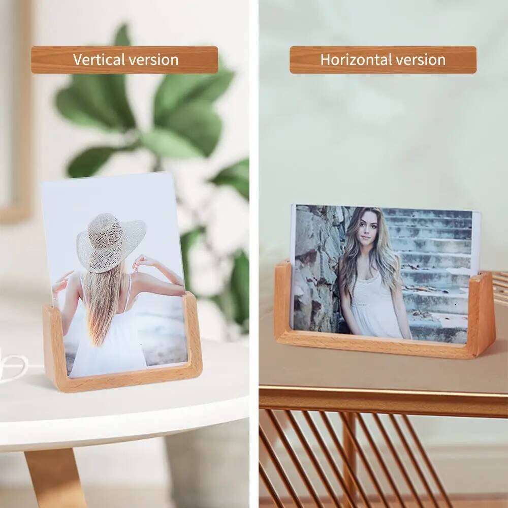 Walnut/Beech Creative Photo Set Acrylic U Shape Transparent 10X15 13X18 15X20 20X25cm Desktop Wood Pictures Frame S260205 3 436