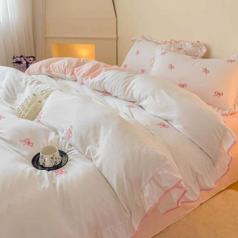 3 Piece Sheet bowknot Quilt cover comfortable embroidery Bedding Set Bedspread for All Season XJ260206