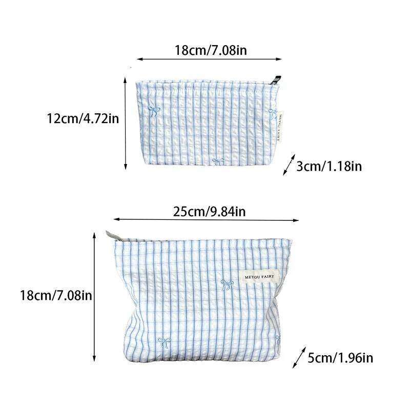 Fashion Women Bow Stripe Makeup Portable Toiletry Lipsticks Cosmetic Storage Pouch Clutch Bag Ladies Organizer Handbag Y260206