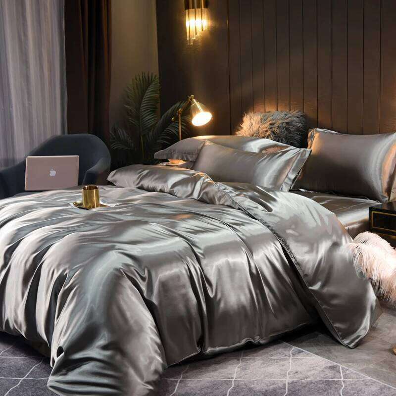 Luxury Smooth Satin Bedding Set Solid Color Duvet Bedsheet Pillowcase Single Double King Queen Full Twin Size Quilt Cover XJ260206