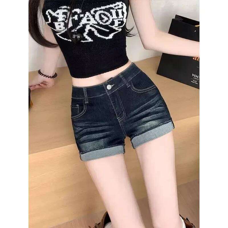 Curled Cuffed Denim for Women Summer Retro Low-waisted Tight Elastic Hot Pants Super Shorts XJ260206