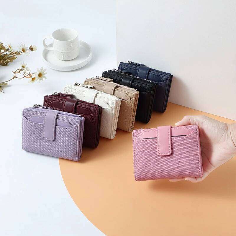 Fashionable Women's Folding Short Wallet High Quality PU Leather Zipper Coins Purses Solid Color Versatile Pouch Bag Card Holder Y260206