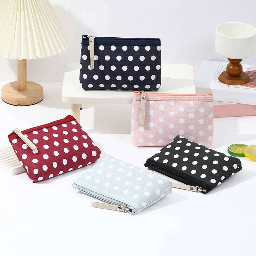 Small Fresh Canvas Dot Makeup Bag Simple and portable skincare storage bag Korean version student pencil case wallet Y260206