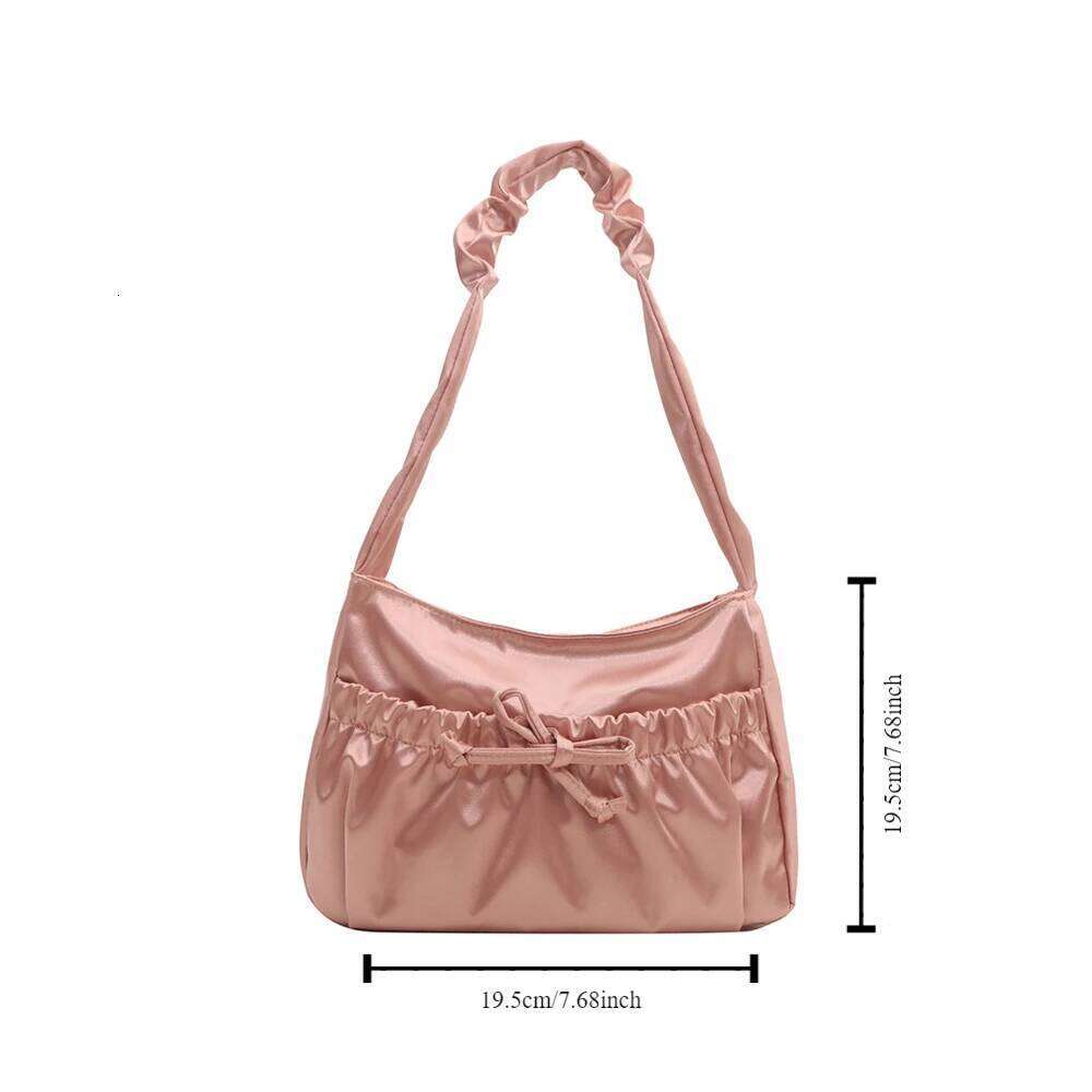 Cool Satin Pleated Hand Bow Korean Style INS Shoulder Luxury Portable Fashion Underarm Bag Outdoor Y260205