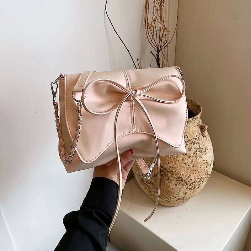 Fashion Bow Pleated Design Shoulder Bags for Women Versatile Ladies Square Crossbody Bag Solid Color Sweet Girls Pu Handbags Y260205