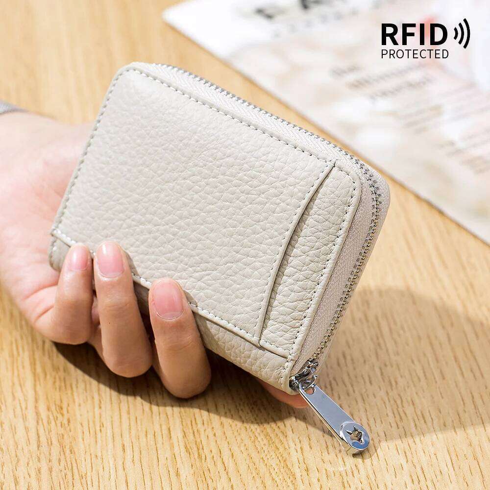 Custom Letters Fashion Women Zipper Small Wallet Coin Purse RFID Blocking Credit Card Holder Genuine Leather Short Money Clip Y260206