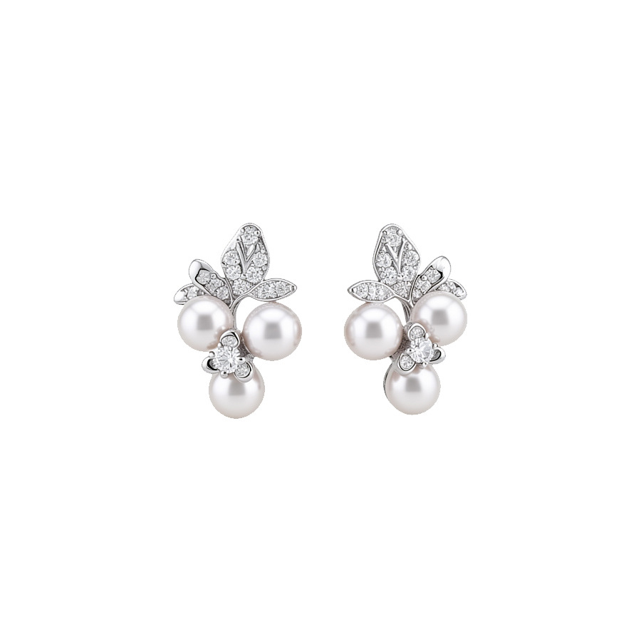 French-style zircon flower pearl earrings and necklace, vintage elegant jewelry set, light luxury high-end accessories for women - view 9
