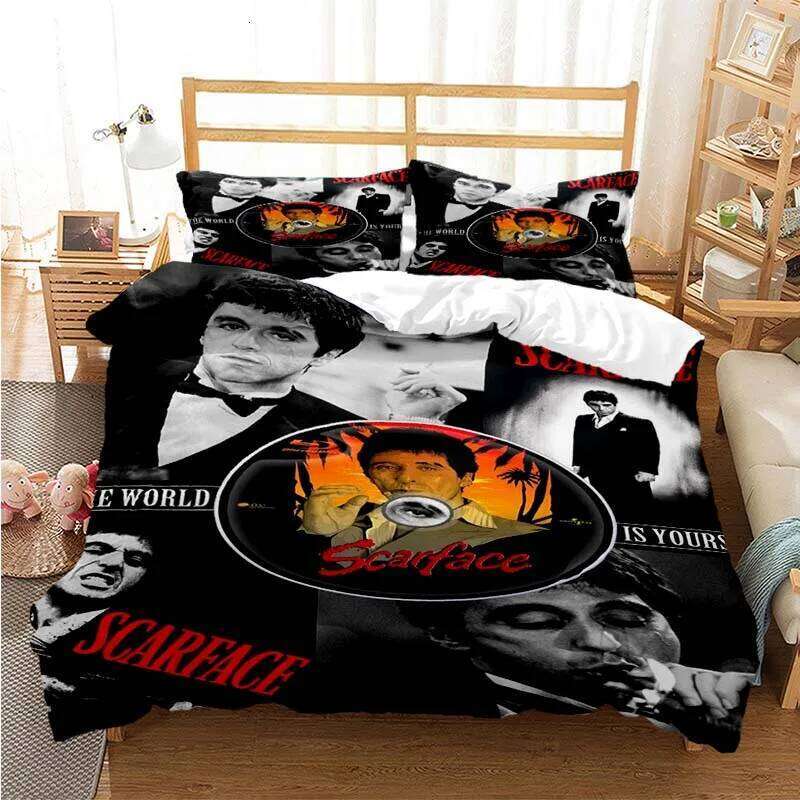 Tony Montana Scarfaces Bedding Set Boys Girls Twin Queen Size Duvet Cover Pillowcase Bed Kids Adult Home Textileextile XJ260206