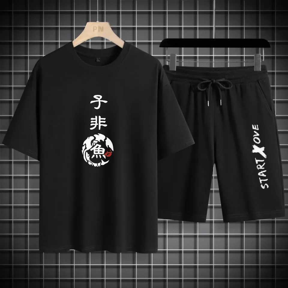 Mens T-shirt Shorts Suit Casual Fashion Short Slve Track and Field Suit Two-piece Set Mens Clothing Thin Dry Casual C260207