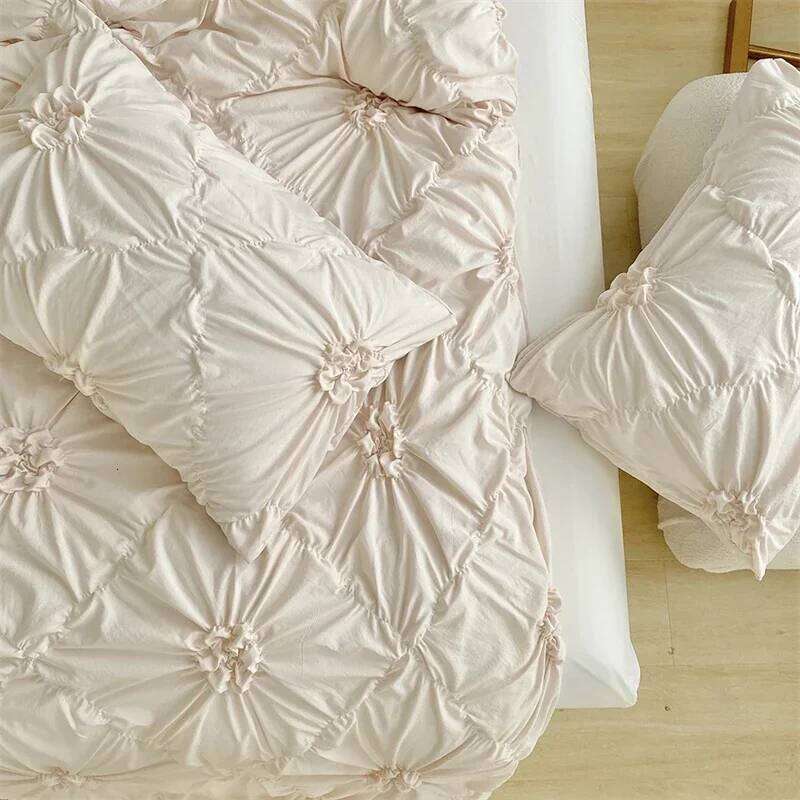 Three-dimensional Pinch Pleated Crafts Double Duvet 220x240 Solid Twist Flowers King Size Bedding Quilt Cover Set XJ260206