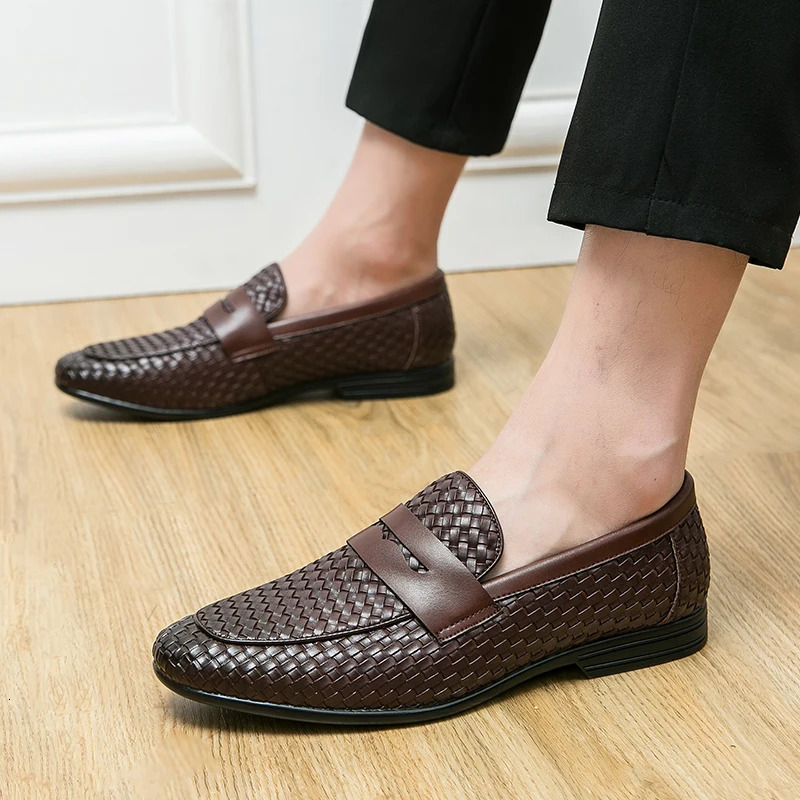 European station fashion bean shoes leather mens slipon loafers classic plaid small 260126