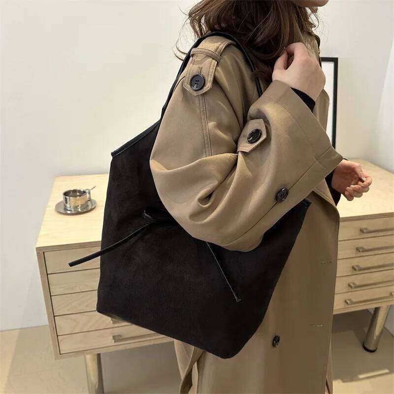 French Retro Bow Underarm Shoulder New Large Capacity Casual Bucket Bag, Frosted Texture Hand-held Women's Bags Y260205