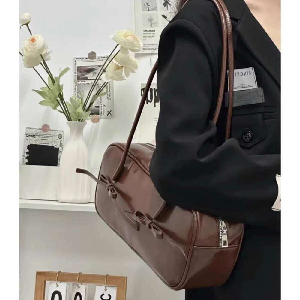 Bow Design Women's Boston Underarm Bag Simple Pu Leather Ladies Shoulder Bags Fashion Pillow Small Handbags Female Tote Purses Y260205