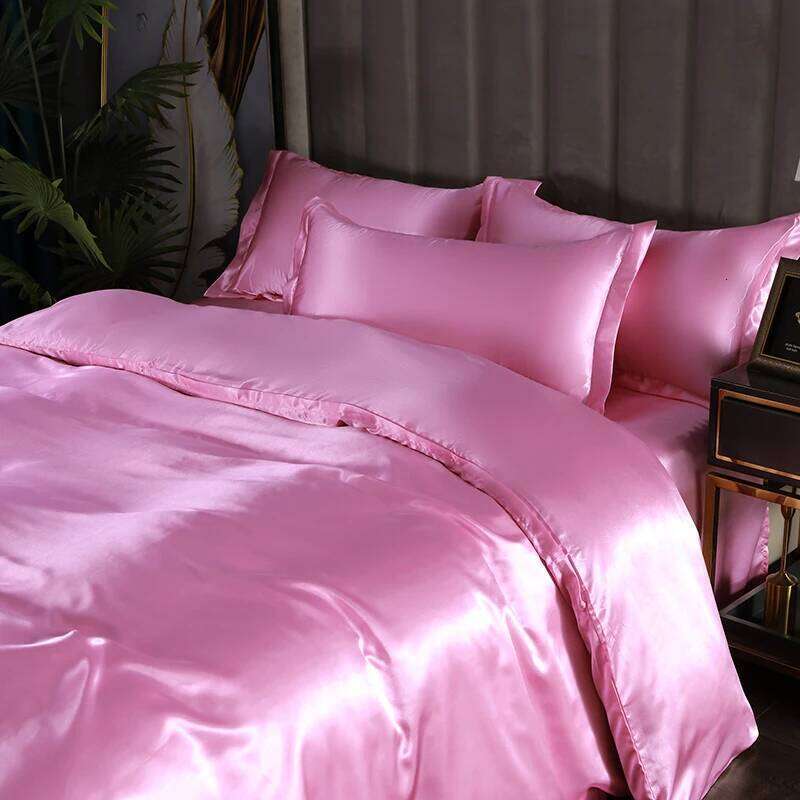3-Pieces Silky Satin Duvet Cover Set Queen Size Soft Smooth Durable Comforter Covers Pink Solid Color Luxury Bedding with Zipper XJ260206