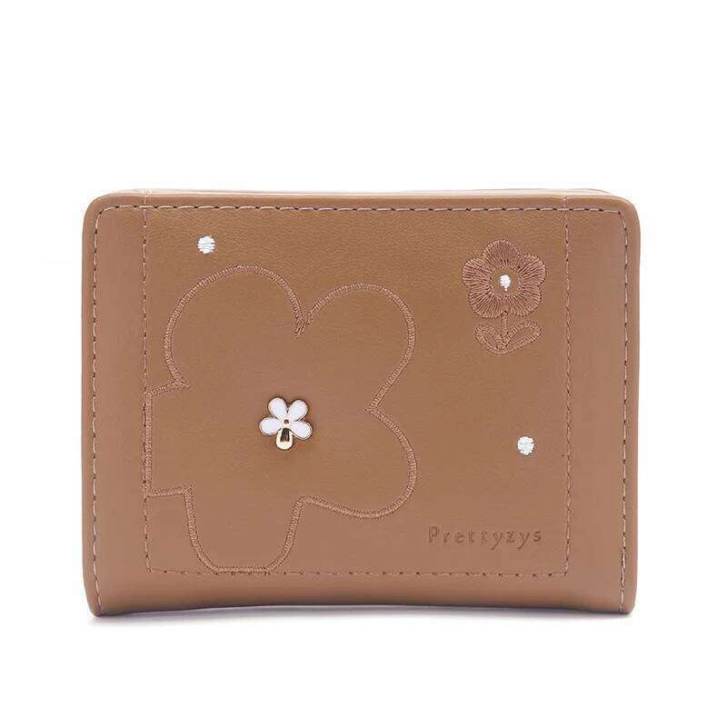 2025 new women's short wallet high quality PU Embroidery printing folding student zipper Coin purse multiple card sl Y260206
