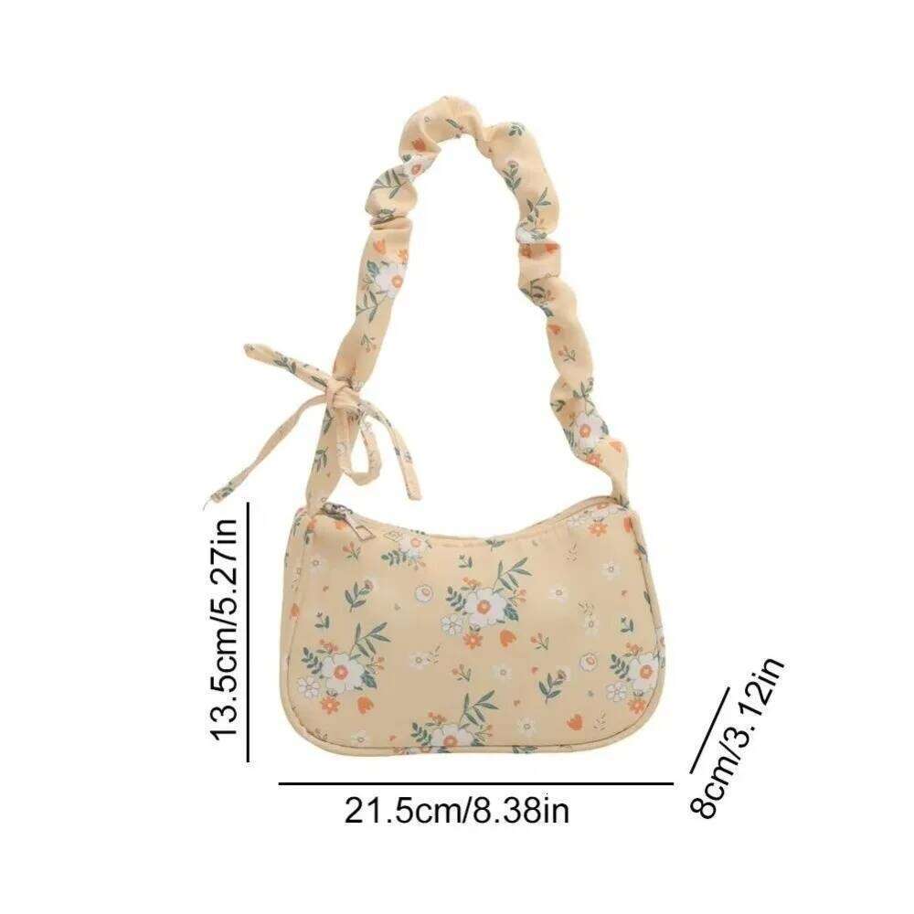 Casual Flower Pleated Underarm Nylon Zipper Floral Shoulder Bag Large Capacity Lightweight Handbags Girls Y260205