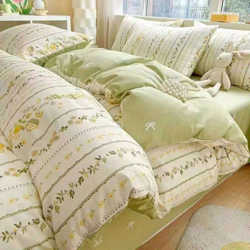 Ins Fashion Bedding Set 2025 New Full Queen Size Duvet Cover Flat Sheet Pillowcase No Filler Kids Adult Girls Boys Bed Linens XJ260206