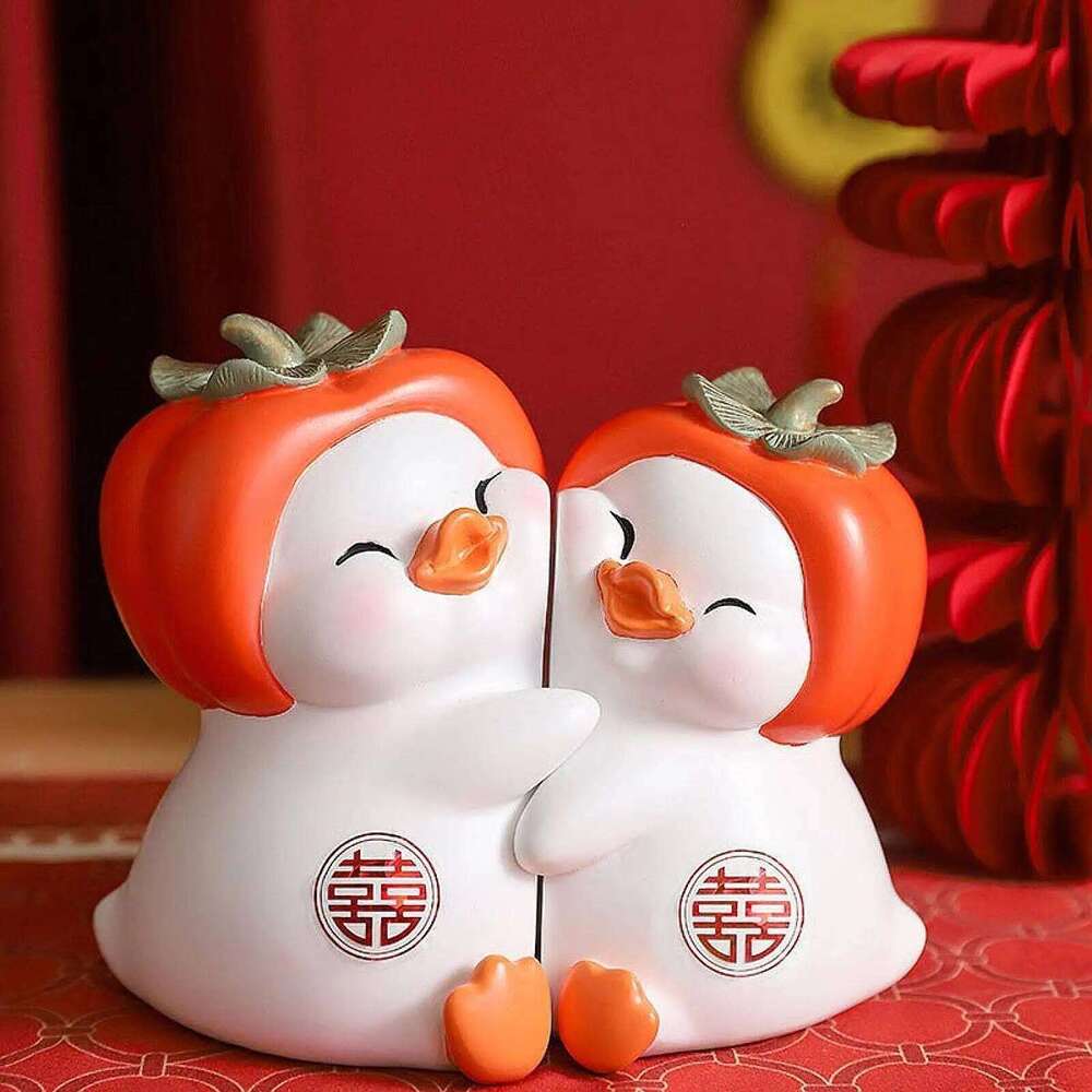 Resin Cartoon Couple Ducks Figurine Valentine's Day Gift Desktop Decoration for S260204