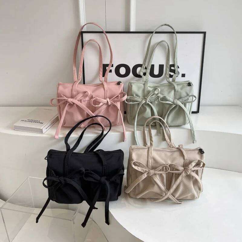2024 New Bowknot Tote High-end Feel, Large Capacity, Single Shoulder Bag, Women's Simple Pure Color, Commuting Underarm Bag Y260205