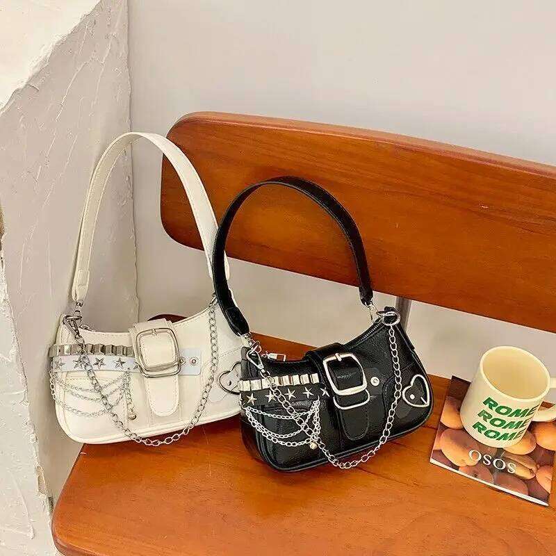 Fashion Hot Girls Square Shoulder Bags Retro Rivet Star Women's Underarm Bag Sweet Pu Leather Female Chain Handbags Pink Purse Y260205