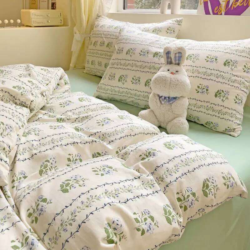 Ins Bedding Refreshing New Blue Wind CHIME Four PIECE Set On Washing Cotton Bed Sheet Dormitory 3pcs XJ260206