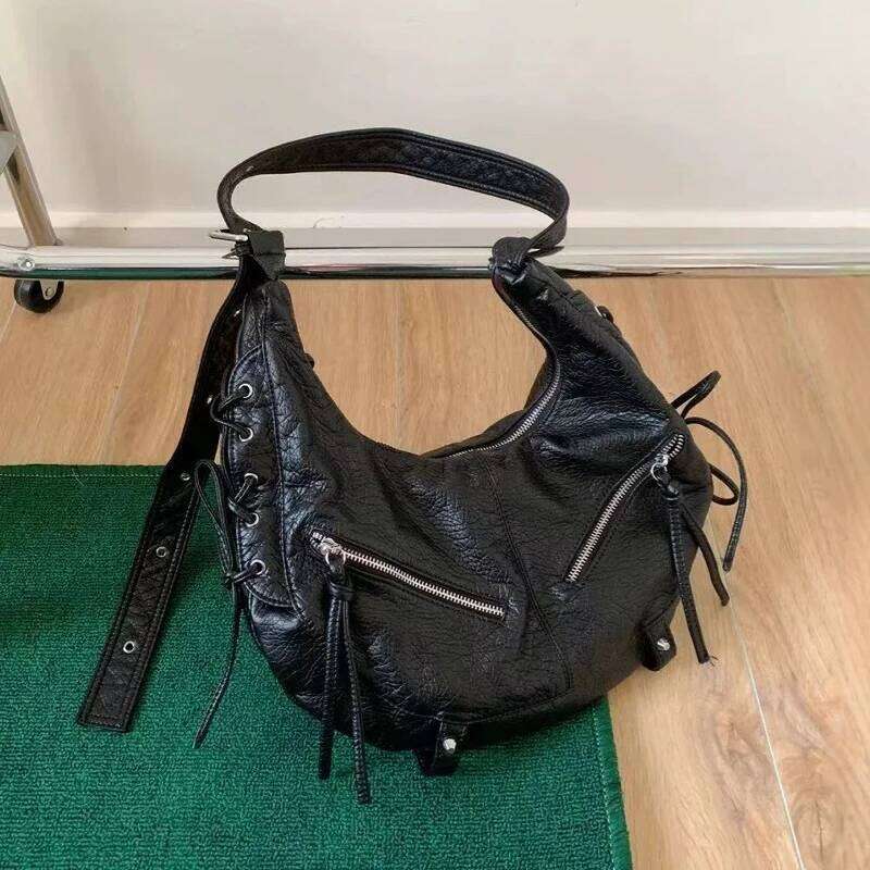 Fashion Punk Style Motorcycle Underarm Bag for Women Messenger large capacity Soft PU leather ladies shoulder bag handbag Y260204